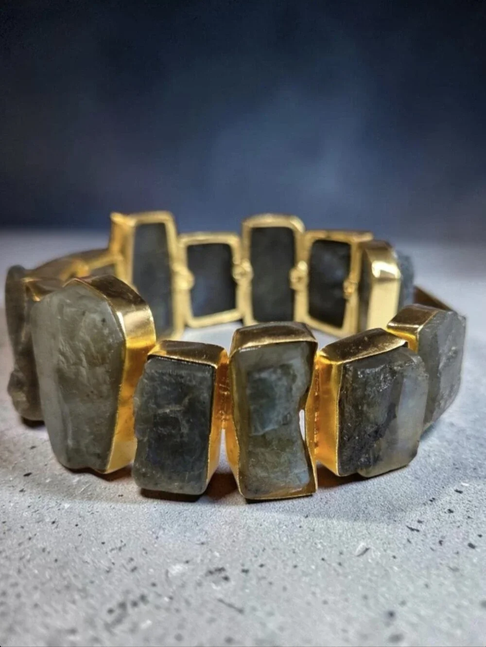 24k Gold Plated Genuine Raw Flash Labradorite Natural Stone Crystal Bracelet